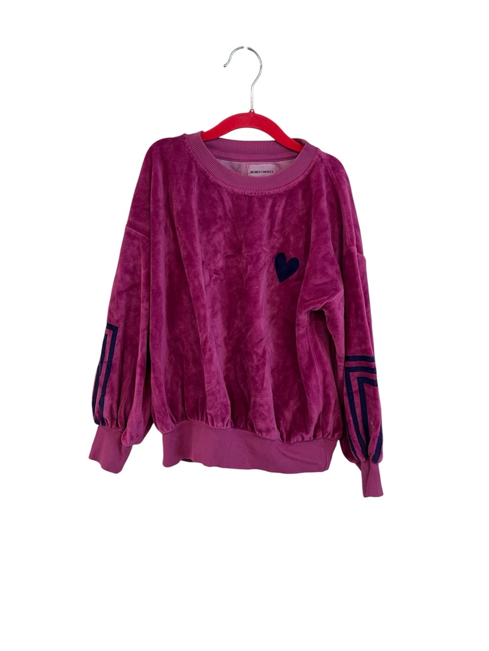 Bobo Choses Velvet Crewneck Sweatshirt - Magenta with Navy Heart